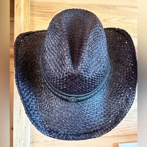 Blazin Roxx Ladies Raffia Straw Cowboy Hat with Pierced Concho Laced Band Small